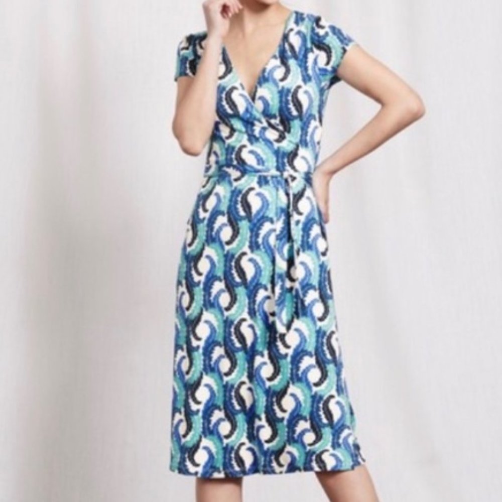 Boden Women's Summer Wrap Blue White Floral Dress Size US‎ 4P